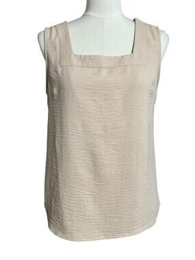 Miduo Tank Top Womens Small Beige Square Neck Sleeveless Woven Basic Casual